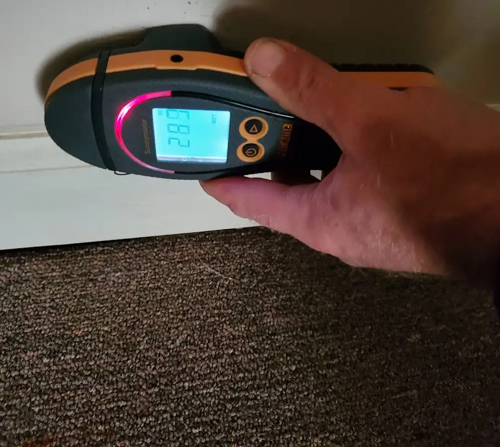 Moisture detection at baseboard during Sewage Cleanup & Sanitation in Sayre